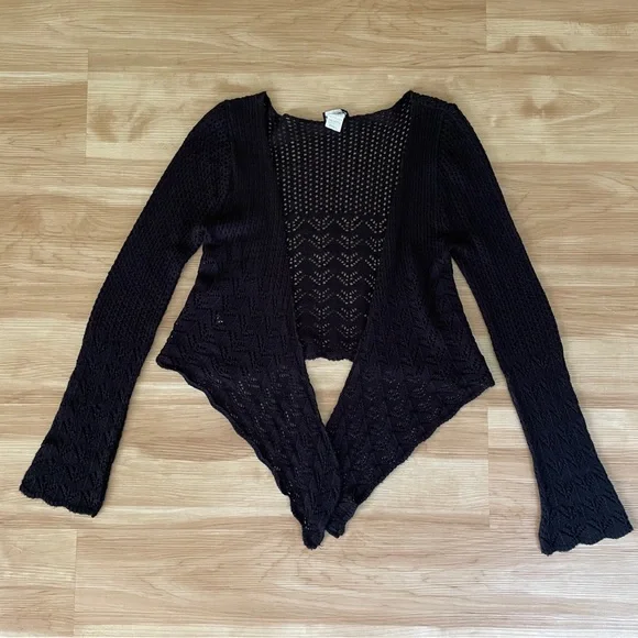 Y2K Rave Black Knit Cropped Shrug Cardigan Women’s Sz. Small 2000s VTG USA Made - Picture 6 of 14